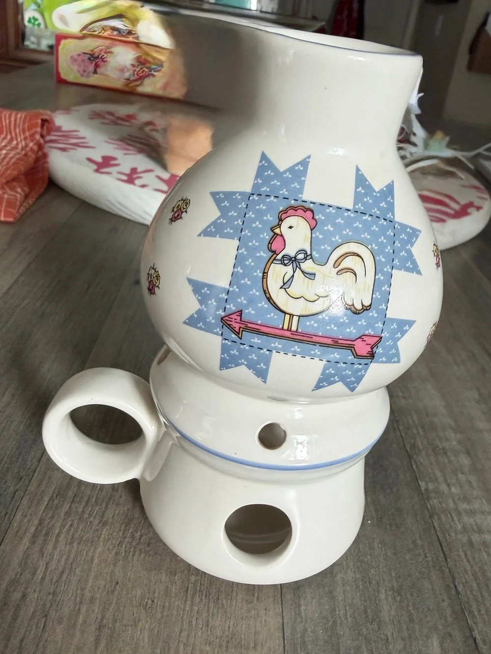 Vintage White Ceramic Rooster Potpourri Warmer - Home Art